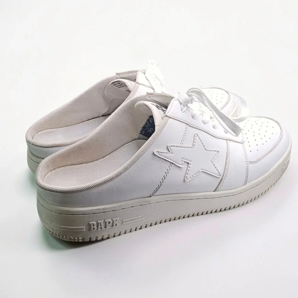 BAPE STA Mule Sneakers Size 12 White Leather Bapesta Slip On Authentic